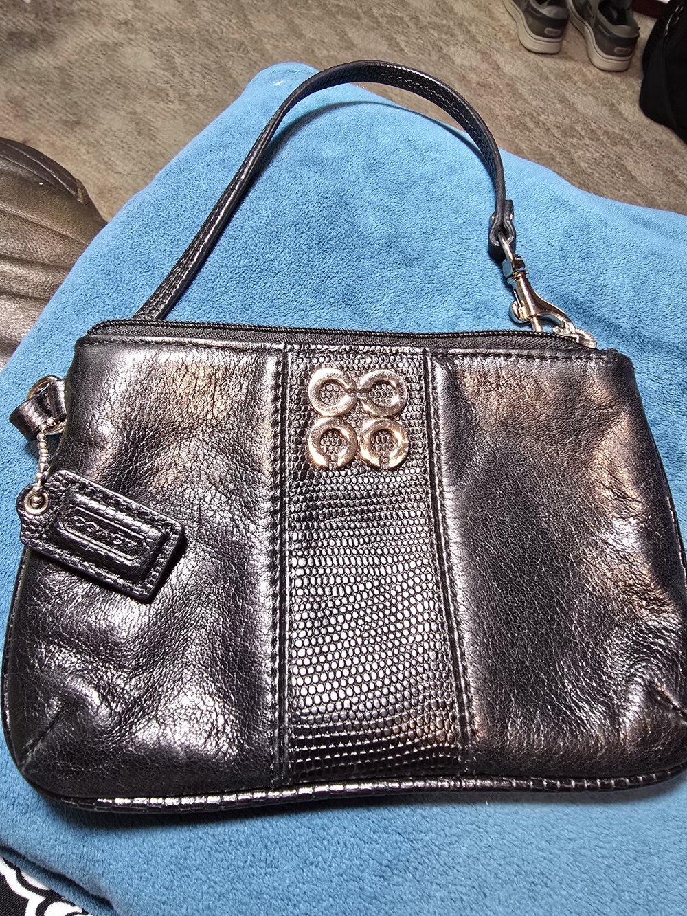 COACH Black Leather Wristlet with Signature Hardware Great Condition 6.5x4.5